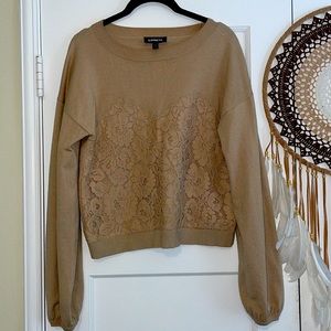 Express Cozy Lace Front Sweatshirt